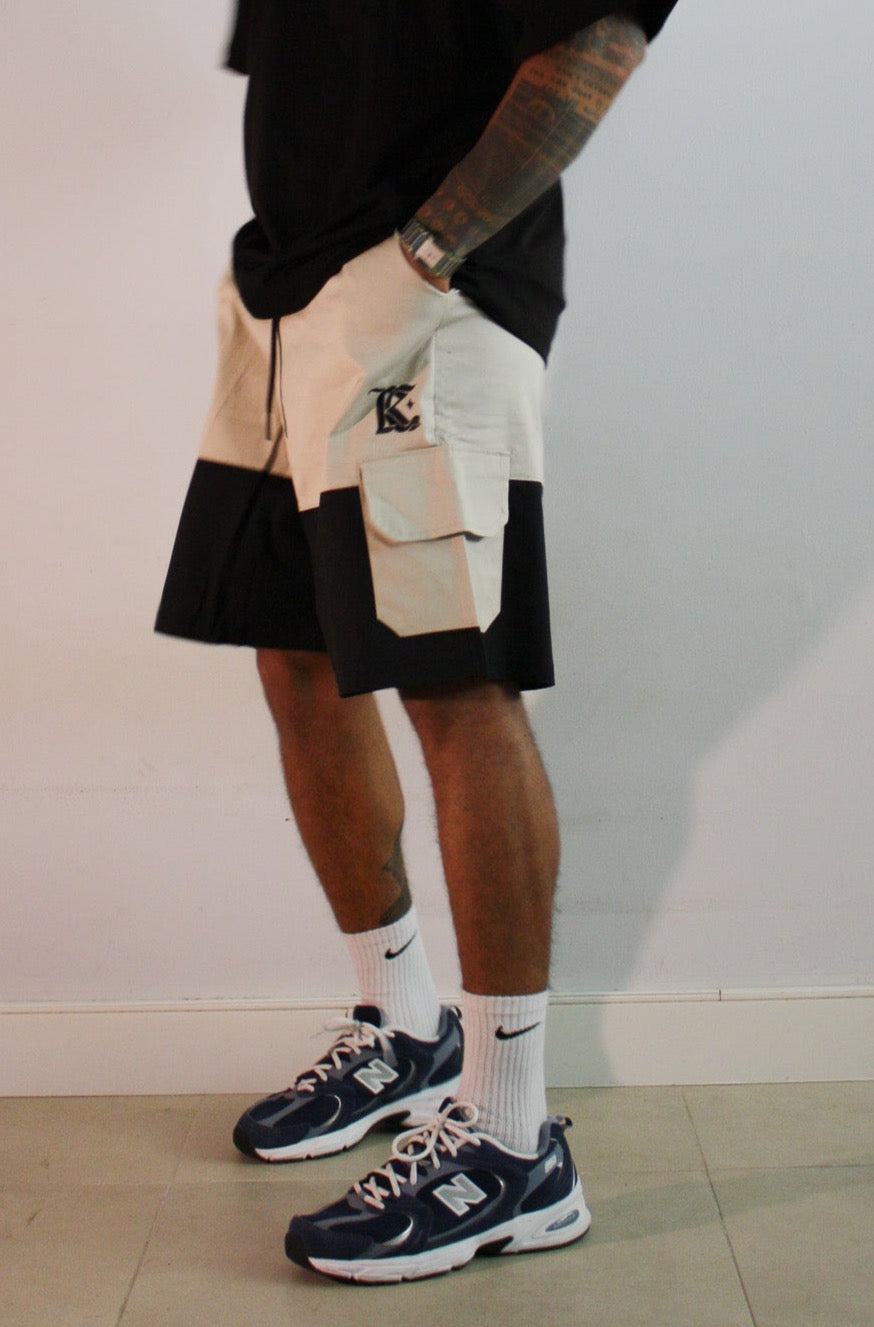 BLACK AND BEIGE SHORTS