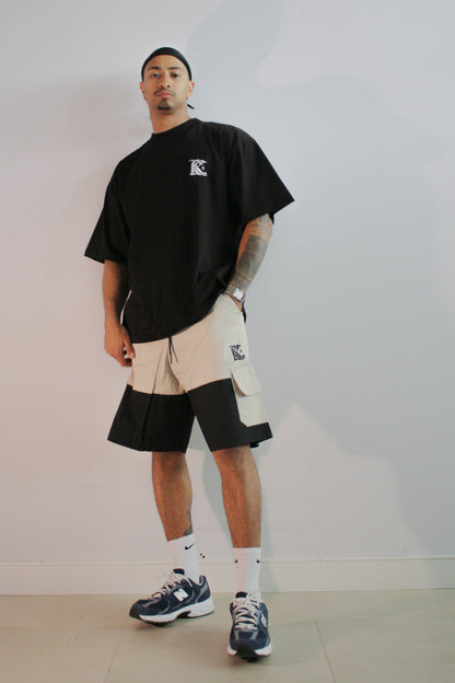 BLACK AND BEIGE SHORTS